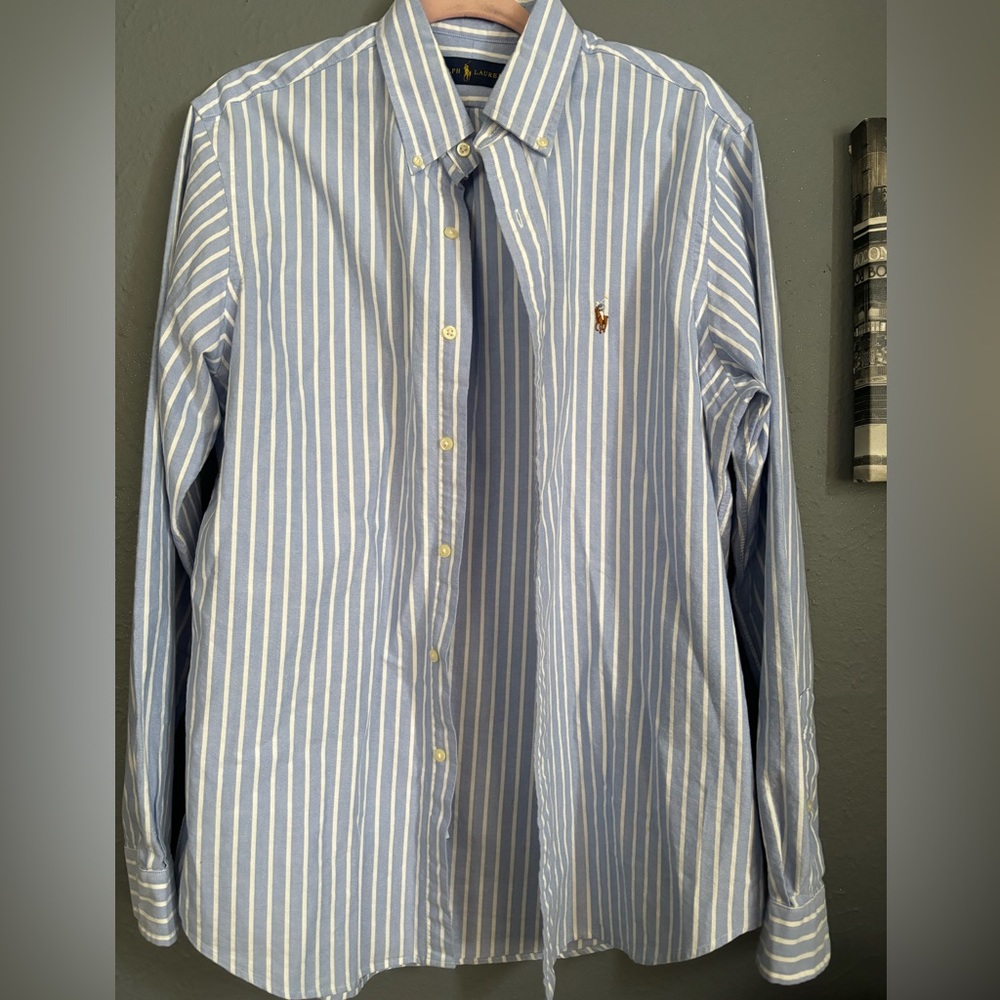 Polo Ralph Lauren Classic Fit Striped Oxford Shirt - Blue/White - Mens Sz L
